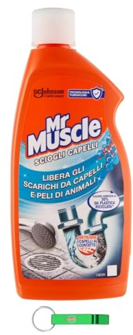 12 X Mr Muscle Sciogli Capelli Detergente per tubi, rimuove efficacemente peli e peli di animali da lavandini e scarichi, sicuro per tubi da 500 ml + portachiavi Beni Culinari