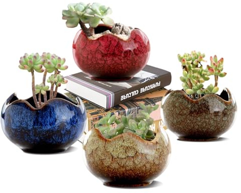 Simcat 4pcs Succulent Pots 9.5cm Succulent Plant Pot Small Ceramic Plant Pots with Drainage Hole Used for Indoor and Outdoor Gardening Plant Succulent Cactus Flower Pots(Colourful)