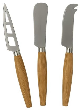 AKINDA Home - Set 3 coltelli da formaggio in acciaio e legno - coltelli formaggio - set coltelli - 3 pezzi formaggio - coltelli legno - coltelli inox