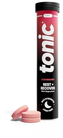 Tonic Health Rest and Recovery Effervescent Tablets - 300mg Elemental Magnesium, Ashwagandha, Lemon Balm - No Sugar, Magnesium Glycinate - Relax and Recharge, Strawberry 20 Count
