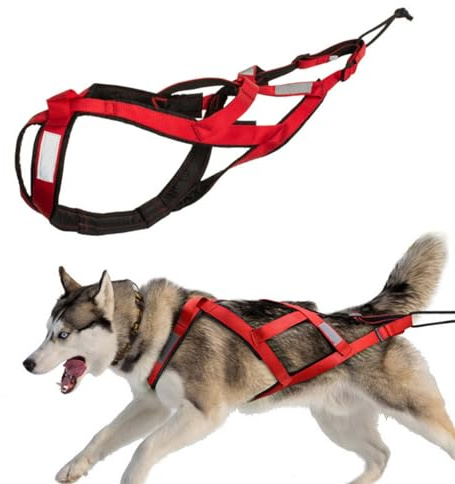 SOYUZERISH Harnais de Traction pour Chien en Nylon avec Bande réfléchissante, Harnais de traîneau imperméable pour Chiens, Harnais de Traction pour Exercices de Chiens (Rouge, L)
