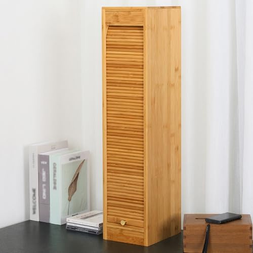 Scaffale per CD e DVD con 40 scomparti in bambù, con manico in rame, per casa e ufficio, elegante ripiano per esposizione multimediale, 15 x 19 x 67 cm