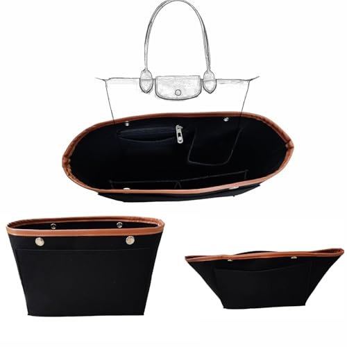 Copiel Organiseur de Sac pour Longchamp en Feutre, Multipoches Insert Organisateur de sac Fourre-tout, Fermeture Organiseur de Sac à main pour Longchamp Femme Noir (M)