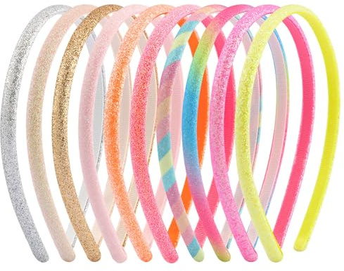 Tihebax 10 Pcs Headbands for Girls Kids Toddler Headbands Glitter Sparkly Girls Headband Non Slip Hairband for Toddler, Kids, Girl Hair Accessories Daily Outfits, Back to School