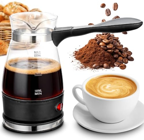 RANJIMA Caffettiera elettrica turca da 500 ml, 220 V, a induzione con manico, in vetro Cezve per caffè turco e moka, caffettiera turca per casa, ufficio, viaggi