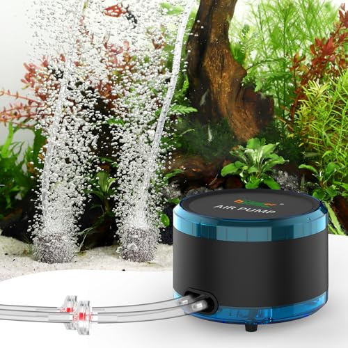 hygger Aérateur Aquarium, 4W Dual Outlet Powerful Fish Tank Air Pump, Réglable Pompe à Air Aquarium Up to 450L Tanks