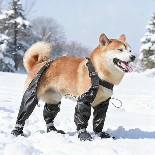 Chaussures imperméables pour chien – Bottes antidérapantes avec bretelles pour chien blessé, marche en plein air, neige, pluie, temps chaud et saleté (noir, taille L)