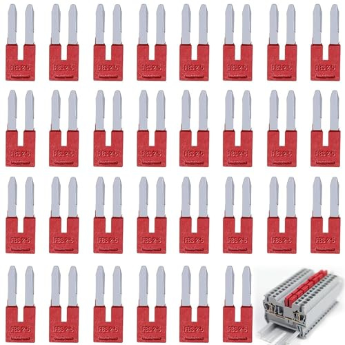 Lot De 30 Bornes De Contact Fbs 2-5, En Plastique Din Pt2.5,Fbs 2-5 Pont De Contact Enfichable,Pont Enfichable Rouge 2 Contacts,Bloc De Bornes à Ressort Fbs 2-5,Convient Pour Câbles De 2,5 m² à 5 Mm²