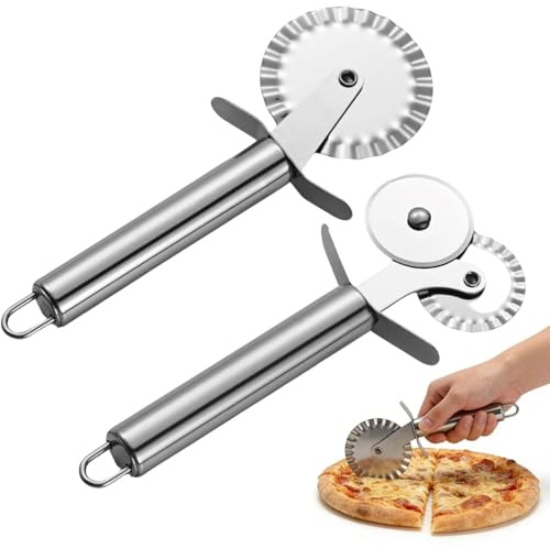 Touosy 2 stycken pizzaskärare, degskärare rostfritt stål, pizzarullegrad vågig pizzaskärare med halkfritt handtag för pizzakakor, våfflor, deg och mer oumbärlig för hemmaköket