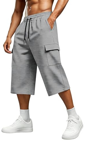 Pantalones Deportivos Ligeros Holgados Ropa de Calle Pantalón de Entrenamiento Pantalones Cargo 3/4 para Hombre Shorts Cargo de Tres Cuartos Pantalón Verano Corto de Un Color Cómodo de Ocio