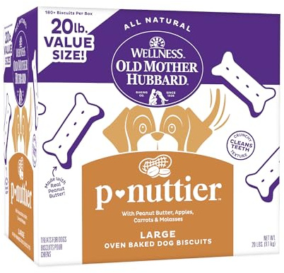 Wellness Old Mother Hubbard Classic P-Nuttier Dog Biscuits, Natural Training Treats, Peanut Butter Flavor, Large Size, 20 lb Box