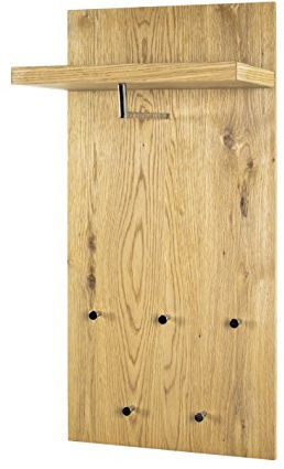 HAKU Wandgarderobe Chrom, Eiche, MDF, Metall, Wabenplatte Echtholzfurnier - Maße: B 49 cm x H 100 cm x T 31 cm, Style: Modern