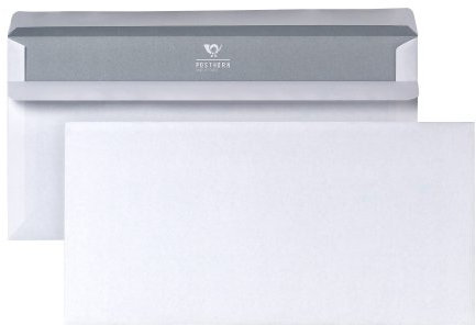 POSTHORN Briefumschläge Din lang (1000 Stück) | Briefumschlag ohne Fenster selbstklebend | Din lang Umschläge ohne Fenster mit 75g/m² Grammatur | Grauer Innendruck | 110x220mm | Weiß