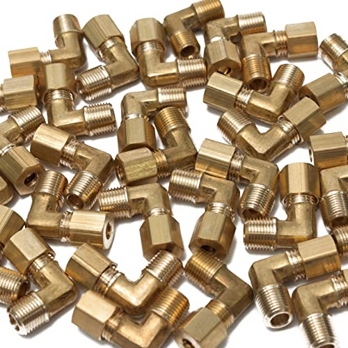 LTWFITTING Brass 3/16-Inch OD x 1/8-Inch Male NPT 90 Degree Compression Elbow (Pack of 5)