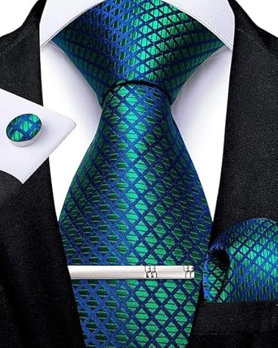 DiBanGu mäns slips solid silkesslips och ficknäsduk bröllop slips manschettknappar set formellt | 5 st, vävd, näsduk, slipsnål, manschettknappar, klassisk, hållbar för bröllopsfest, fars dag gåva med premium presentask