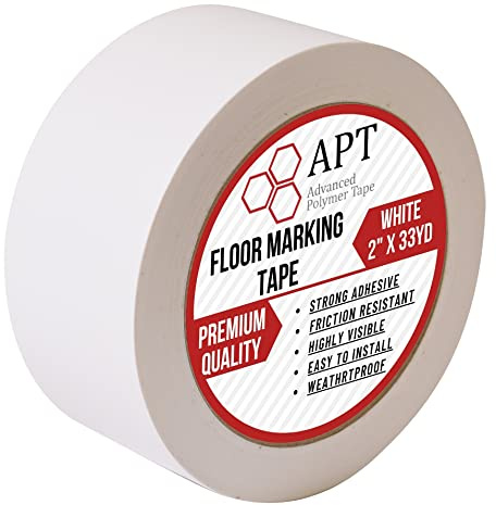APT, (2-inch Width X 32 Yds Length) Single Roll PVC Marking Tape, Premium Vinyl Safety Marking and Dance Floor Splicing Tape, 6 mil Thick, (2-inch White)