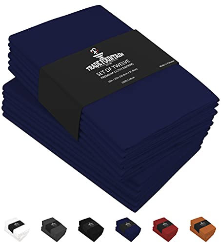 Trade Fountain Blue Cotton Cloth Napkins [12 Pack] - 51 x 51 cm Extra Large Reusable Serviettes - Ideal for Party, Wedding & Christmas