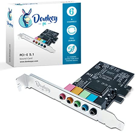 Donkey PC - PCI Express 5.1, Scheda audio con alto rendimento di suono diretto e surround 3D Sound Supporta uscita 6 Canali DAC 5.1 Surround per Home Cinema e giochi.