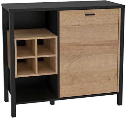 Forte HIGH ROCK Kommode mit 1 Tür, Holzwerkstoff, Schwarz/Riviera Eiche, B x H x T: 93,3 x 85,1 x 40,2 cm