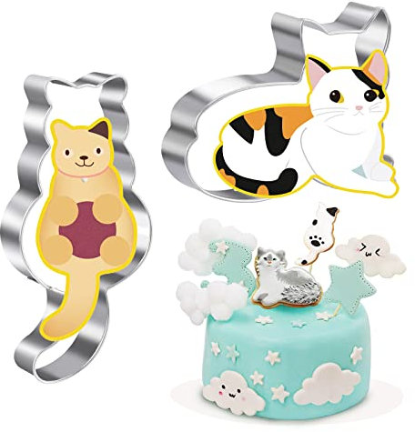 2Piezas Cortador de Sándwiches de Acero Inoxidable, Lindo Cortadores de Galletas Sándwich con Forma de Gato Cortador de Frutas Verduras Moldes Galletas Decoración para Hornear de Pastelería
