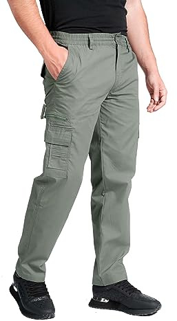 LABEL APPAREL Pantaloni cargo da uomo M-6XL leggeri elasticizzati da combattimento tasca da lavoro, cachi, XXXXXXL