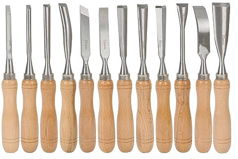 12-teilig Stechbeitel Set, Schnitzwerkzeug-Set, zum Schnitzen Holzmeiselset, Kerbschnitzsatz, Stecheisen Satz, in Holzkiste Schnitzset, ideales Schnitzmesser-Set, für Holz, Obst, Gemüse, Carving DIY
