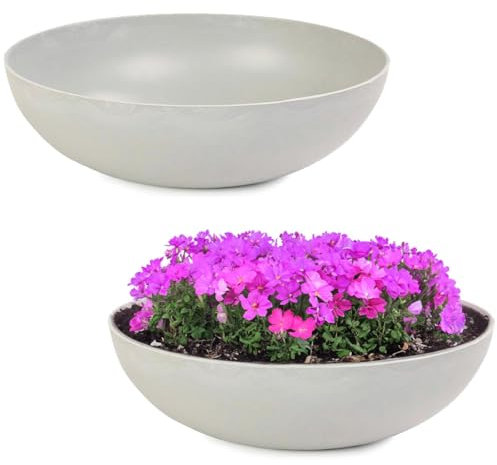 Matches21 - Macetas para exteriores (2 cuencos decorativos grandes, color gris mármol, 37 cm, para jardín, balcón o cementerio como cuenco para tumba)