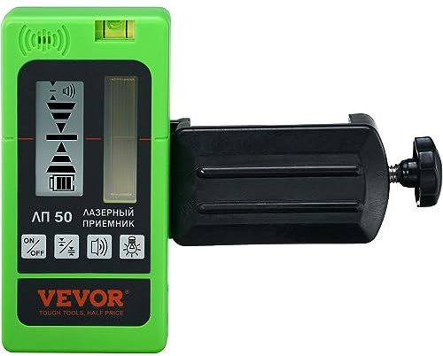 VEVOR Récepteur Laser pour Niveau Laser Portée Travail 60 m Détecteur Laser Vert Faisceau Rouge pour Lasers Ligne Pulsée Signal Sonore Réglable Affichage Double LCD Niveau à Bulle Intégré avec Pince