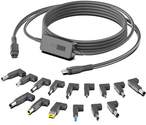 KFD Voltage Regulator Multi-Voltage Transformer PD USB C to DC Adapter 5V 9V 12V 15V 19V 20V 28V Universal Step Up Converter Cable DC Power Supply 3.5mm 5.5mm 17 Connectors Charging Cable