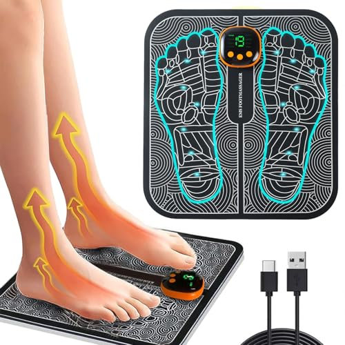 Masajeador de pies EMS Masajeador de Pies, Masajeador Plantar Eléctrico Plegable y Portátil, para Circulación Sanguínea y Alivio del Dolor Muscular, 8 Modos y 19 Intensidades