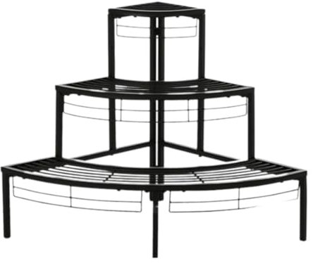 Estante semicircular de metal para plantas de 3 niveles, soporte para plantas de pie, estante de flores de esquina negro con diseño de escalera, para exhibición de cuarto redondo
