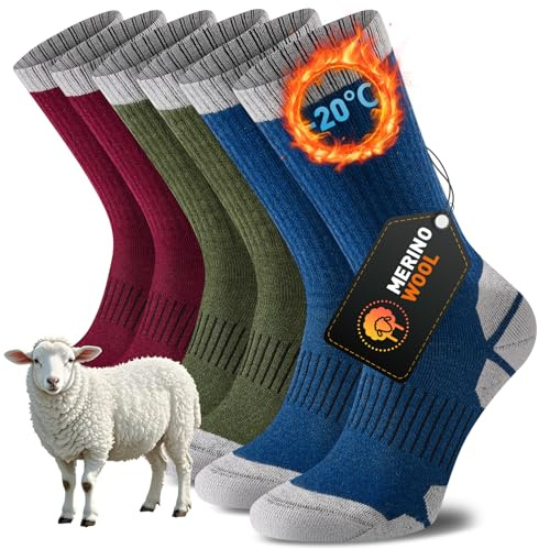 Niorasen Calcetines de Lana Merino para Hombre y Mujer, Termicos Gruesos y Cálidos sin Costuras, para Invierno y Frío Extremo, Ideal para Trekking, Senderismo, Running, Ciclismo, Trabajo, 3 Pares