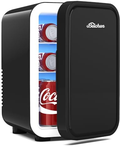 BEICHEN Mini Fridge, 6 Liter / 8 Can Small Refrigerator for Bedroom, Car, Office & Dorm, 110V AC/DC Portable Thermoelectric Cooler & Warmer for Skincare, Food, Drinks, Black