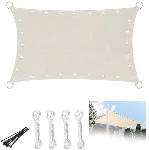 YedZen Balkon Sonnensegel 3x4m, Wasserdicht Sonnenschutz Rechteckig Sonnensegel mit Ösen und Seil, UV Schutz Creme Farben Markisenstoff für Balkon Garten Terrasse