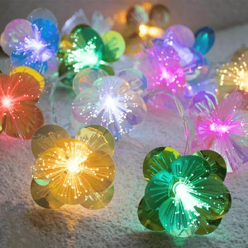 KOBOKO Ljusslinga 1,5 m 10 LED glasfiber blomma ljuskedja, färgad batteri, inomhus utomhus, trädgårdslampor, födelsedag, bröllop, juldekoration