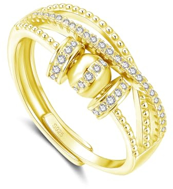 Bewenda Silver Ångestring för kvinnor, 925 sterling silver ångestring med pärlor zirkonia, flexibel justerbar anti-stressring, oändlighet spinner fidgetringar, unisex stämningsring mot stress, Sten