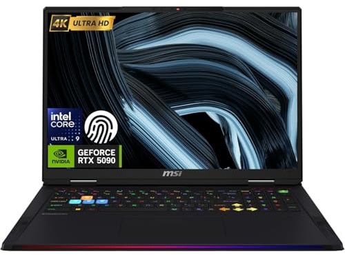 msi Raider 18 HX RTX 5090 Gaming Laptop, 18 4K MiniLED Display, Intel Core Ultra 9 285HX, 32GB DDR5 RAM, 2TB SSD, RGB Backlit KB, Fingerprint Reader, Thunderbolt 5, Wi-Fi 7, Black, Windows 11 Home