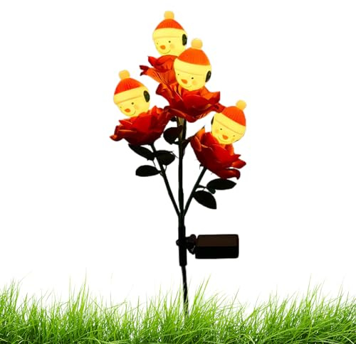 Xujuika Luci natalizie a LED per esterni, paletti da giardino con rose solari, decorazioni natalizie per esterni, per giardino, cortile, portico, prato, vialetto, paesaggio, feste, aiuole interne