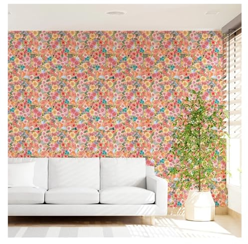 OPIGJUFD Träpanel tapet rosa blommig vinyl skala av och klistra tapeter blommor vattentät kök och badrum väggdekor elegant skåp klistermärke