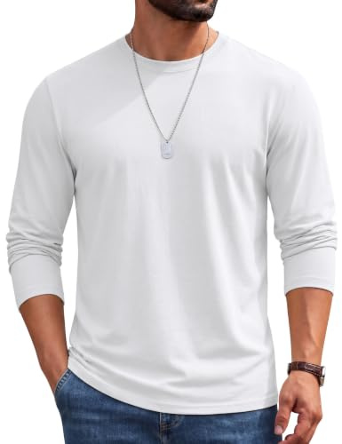 COOFANDY Mens Long Sleeve T Shirt Cotton Crew Neck Basic Tee | 100% Cotton, Soft Heavyweight Fabric, Plain Style, Easy Match, Regular Fit
