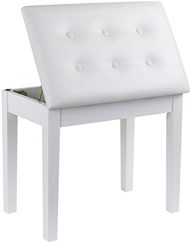 GRANDMA SHARK Piano Stool, Dressing Table Stool, Single Seat Keyboard Bench with Storage Compartment, Soft Faux Leather Padded Seat (White)