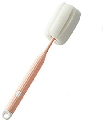 AKOAK 1 Pack Sponge Cleaning Brush, Plastic Handle Baby Bottle Brush, 360 Degree Rotation, Suitable for Goblet, Tea Cup, Household Cleaning Tool (Pink)