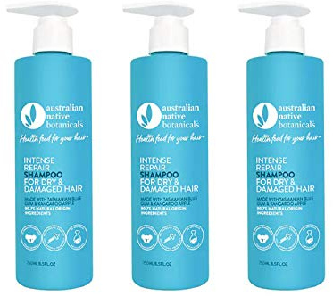 Australian Native Botanicals Intense Repair Shampoo - For Dry and Damaged Hair - 3 x 250ml