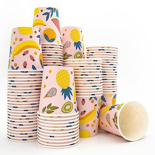 Wellsamed WELLSACUP 1000 Stück Pappbecher 180 ml, Motiv Sommer, geeignet für Heiß- und Kaltgetränke, Party, Picknick, Grillen