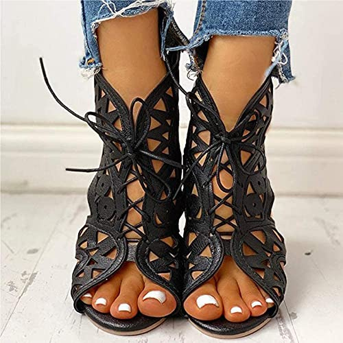IQOAIJ Sandalias Recortes Sandalias de Gladiador con Botines de cuña Zapatos de Mujer Retro de Verano con Cordones de Tiras,3,42CN