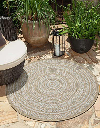 the carpet Mistra - robuster Teppich, modern, langlebig und pflegeleicht, In- und Outdoor, Wohnzimmer, ideal für Küche, Flur und Wintergarten, flachgewebt, Beige, 120 x 120 cm Rund