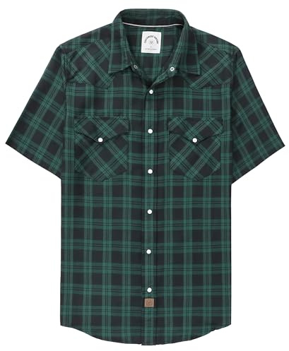 Dubinik®Camicia Uomo Manica Corta Fibra di bambù Casual Quadretti Comoda Bottoni Automatici Cowboy Western Vintage Camicia Verde Nero 4XL