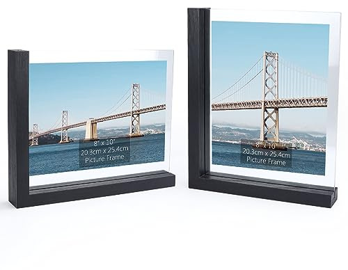 RLAVBL Cornice di Vetro 20x25 Set di 2, Cornice Foto a Doppia Faccia Esposta in Orizzontale o Verticale, Cornice da Tavolo di Colore Nero