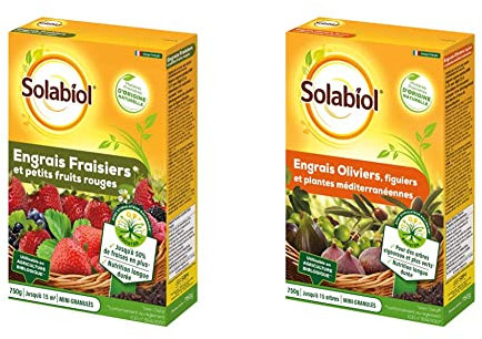SOLABIOL SOFRAY750 Engrais Fraisiers Et Petits Fruits 750 G, Incolore & SOLIVY750 Engrais Oliviers Et Figuiers 750 G, Utilisable en Agriculture Biologique