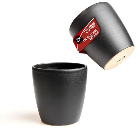 Mr. Barista® 2er Set Cappuccino Becher - handmade - perfekt für Cappuccino- 300ml - spülmaschinenfest - schwarz matt